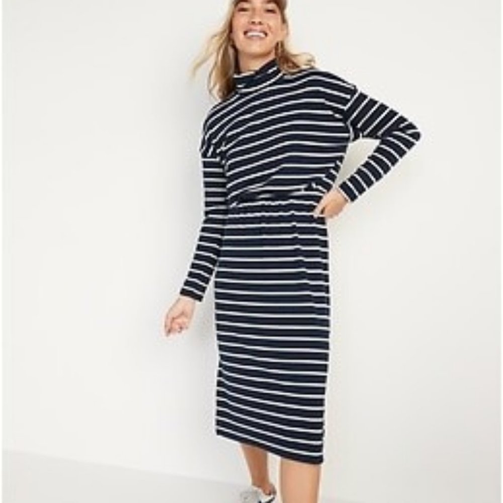 Old Navy Long-Sleeve Waist-Defined Rib-Knit Stripe